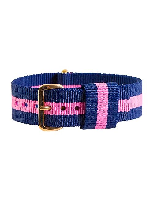 18mm NATO Rose Gold Nylon Loop Striped Navy Blue/Pink Interchangeable Replacement Watch Strap Band