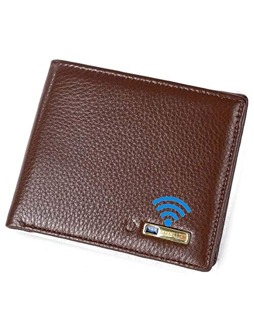 Smart LB Smart Anti-Lost Wallet with Tracker Alarm, Bluetooth, Position Record (via Phone GPS), Bifold Cowhide Leather Purse (Black,Horizontal)