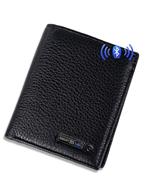 Smart LB Smart Anti-Lost Wallet with Tracker Alarm, Bluetooth, Position Record (via Phone GPS), Bifold Cowhide Leather Purse (Black,Horizontal)