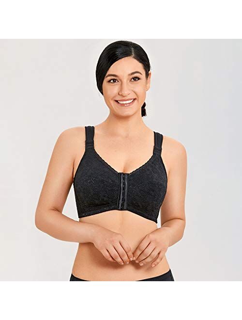 LAUDINE Women's Full Coverage Front Closure Wire Free Back Support Posture Bra