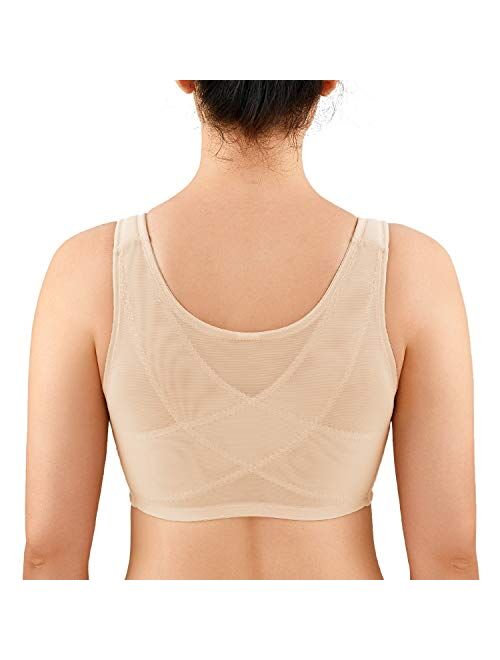 LAUDINE Women's Full Coverage Front Closure Wire Free Back Support Posture Bra