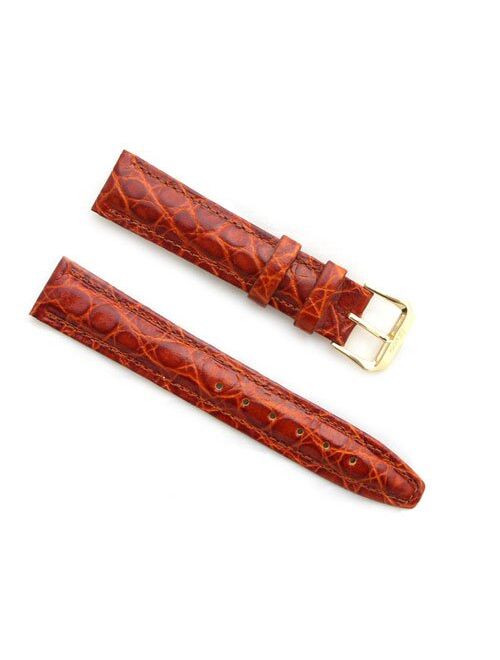 Caddy Bay Collection Banda Leather WATCHBAND African Crocodile Grain Leather Watch Band with Stainless Buckle Design-Real Italian Calf LEATHER-14 mm Chestnut Color