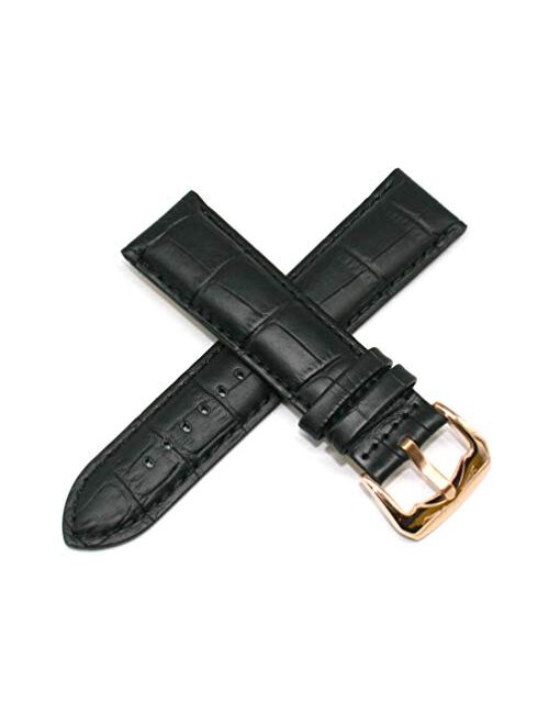 Lucien Piccard 24MM Alligator Grain Genuine Leather Watch Strap 8 Inches Black Rose Gold Buckle Fits Triomf