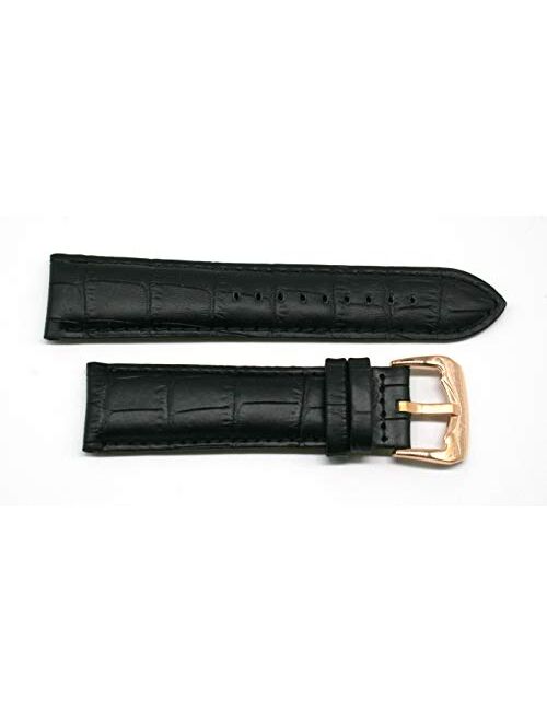 Lucien Piccard 24MM Alligator Grain Genuine Leather Watch Strap 8 Inches Black Rose Gold Buckle Fits Triomf