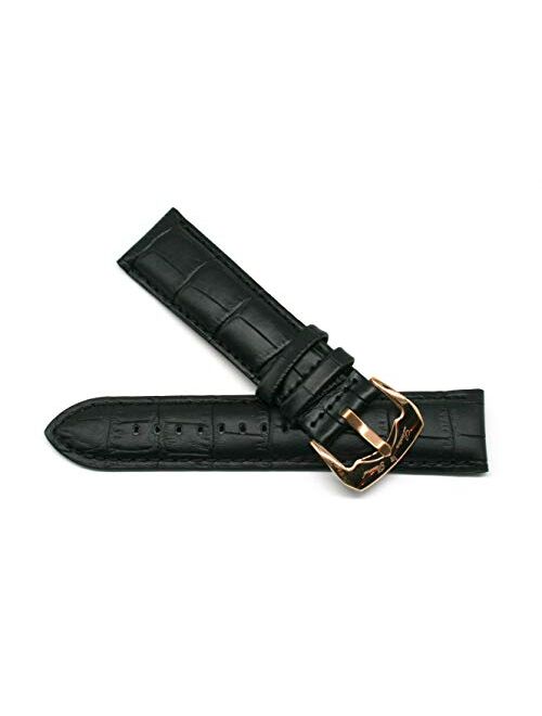 Lucien Piccard 24MM Alligator Grain Genuine Leather Watch Strap 8 Inches Black Rose Gold Buckle Fits Triomf