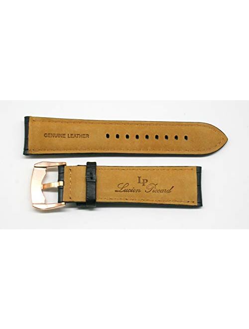 Lucien Piccard 24MM Alligator Grain Genuine Leather Watch Strap 8 Inches Black Rose Gold Buckle Fits Triomf