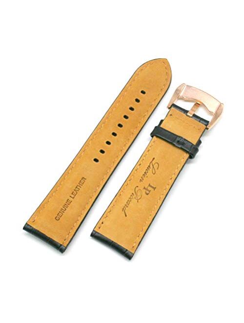 Lucien Piccard 24MM Alligator Grain Genuine Leather Watch Strap 8 Inches Black Rose Gold Buckle Fits Triomf