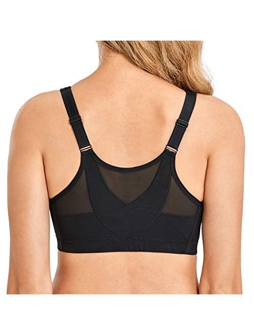 LAUDINE Women's Front Closure Wireless Back Support Full Coverage Posture Bra