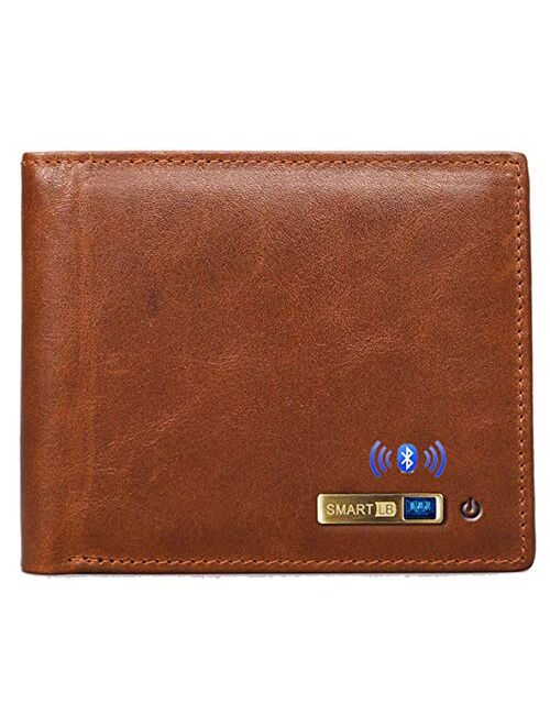 Smart LB Anti-Lost Bluetooth Wallet with Tracker Alarm, Position Record (via Phone GPS), Multi-Functional Bifold Cowhide Leather Purse, Credit Card Wallet (Black)