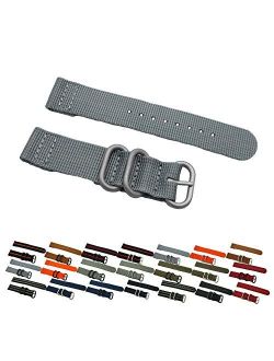 HNS 2 Pieces 20mm Grey Ballistic Nylon Watch Strap 3 Matte Ring ZU060