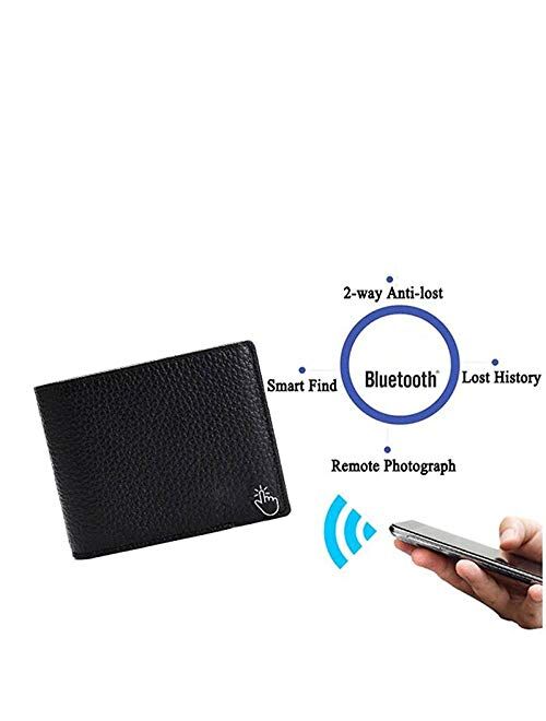 DZX Genuine Leather Bluetooth Smart Wallet for Men Anti Lost Finder GPS Locator Tracker,Black