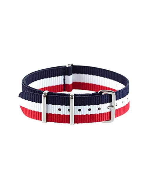 iZasky Nylon Watch Bands Wrist 20mm - Replacement Watchband Buckle Stainless Steel Silver Fashion Sport Army Strap for Men and Women