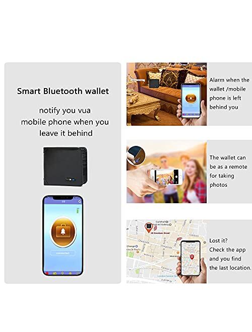 Smart LB Smart Anti-Lost Wallet Bluetooth Tracker, Position Record (Via Phone GPS), Bifold Cowhide Leather Men Wallets Smart LB (Black)