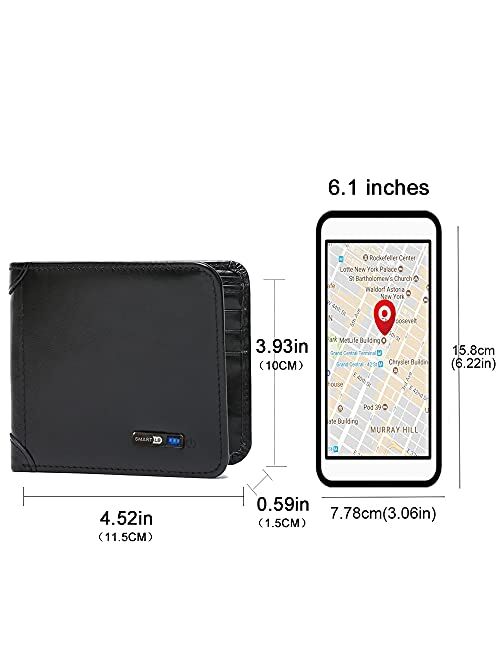 Smart LB Smart Anti-Lost Wallet Bluetooth Tracker, Position Record (Via Phone GPS), Bifold Cowhide Leather Men Wallets Smart LB (Black)