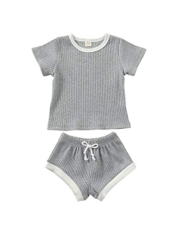 CandyTT Newborn Baby Girl Shorts Set Infant Ribbed Cotton Short Sleeve Shirt + Bloomers knitted lounge set 2 Pieces Summer Clothes Outfits