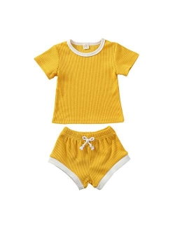 CandyTT Newborn Baby Girl Shorts Set Infant Ribbed Cotton Short Sleeve Shirt + Bloomers knitted lounge set 2 Pieces Summer Clothes Outfits