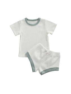 CandyTT Newborn Baby Girl Shorts Set Infant Ribbed Cotton Short Sleeve Shirt + Bloomers knitted lounge set 2 Pieces Summer Clothes Outfits