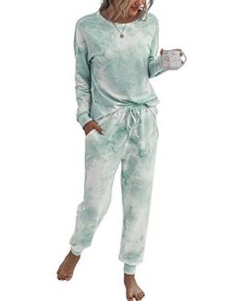 Womens Two Piece Pajamas Set Long Sleeve Sweatshirt with Long Pants Sleepwear with knitted lounge set