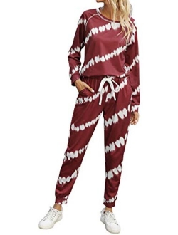 Womens Two Piece Pajamas Set Long Sleeve Sweatshirt with Long Pants Sleepwear with knitted lounge set