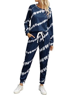 Womens Two Piece Pajamas Set Long Sleeve Sweatshirt with Long Pants Sleepwear with knitted lounge set