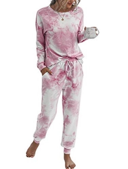 Womens Two Piece Pajamas Set Long Sleeve Sweatshirt with Long Pants Sleepwear with knitted lounge set