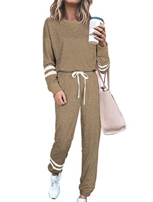 PRETTYGARDEN Women’s Two Piece Pajamas Set Long Sleeve Sweatshirt with Long Pants Sleepwear with knitted lounge set