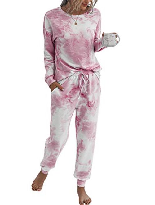 PRETTYGARDEN Women’s Two Piece Pajamas Set Long Sleeve Sweatshirt with Long Pants Sleepwear with knitted lounge set