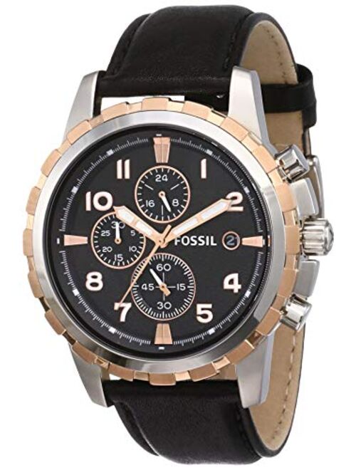 Fossil Men's FS4545 Black Leather Strap Black Analog Dial Chronograph Watch