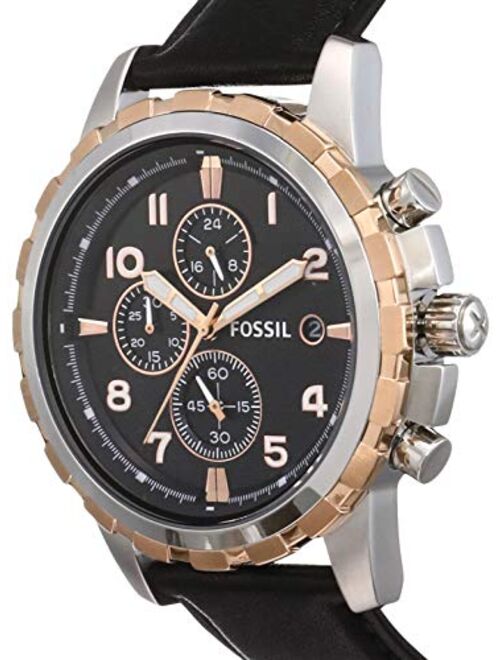 Fossil Men's FS4545 Black Leather Strap Black Analog Dial Chronograph Watch