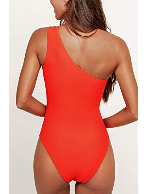 CUPSHE Women's Colorblock One Shoulder Lace Up One Piece Swimsuit