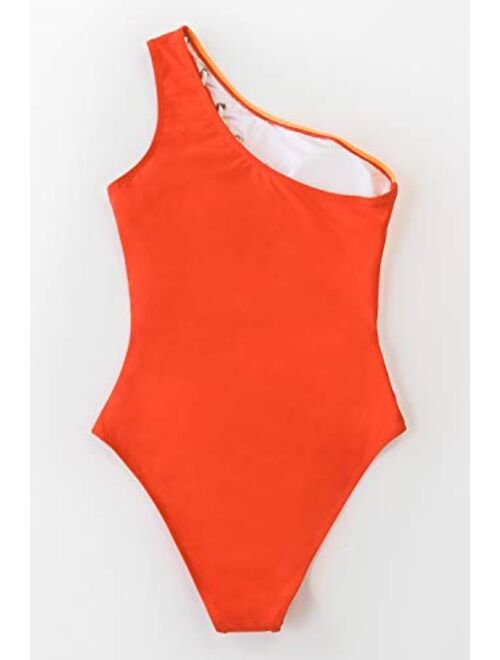 CUPSHE Women's Colorblock One Shoulder Lace Up One Piece Swimsuit