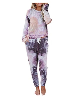 Fessceruna Womens Pajama Sets Long Sleeve Round Neck Top and Pants knitted lounge set