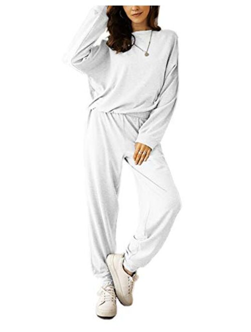 Fessceruna Womens Pajama Sets Long Sleeve Round Neck Top and Pants knitted lounge set