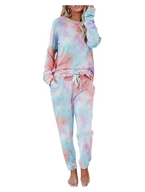 Fessceruna Womens Pajama Sets Long Sleeve Round Neck Top and Pants knitted lounge set