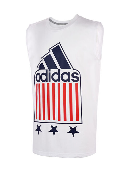 Adidas White & Blue Logo Sleeveless Tank - Boys