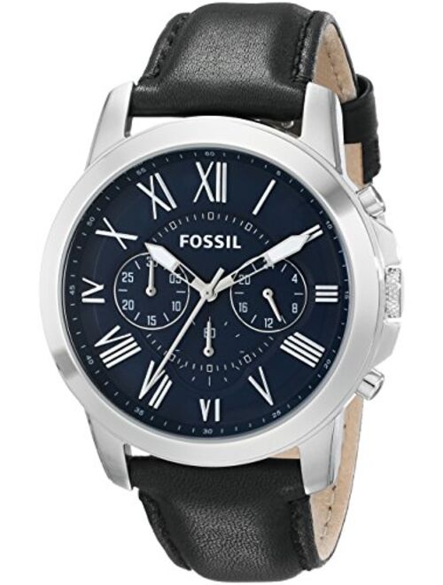 Fossil Men's FS4990 Grant Chronograph Stainless Steel Watch with Black Leather Band