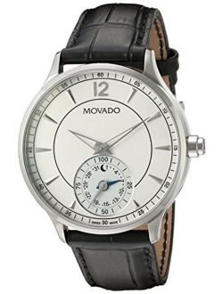 Men's Swiss Quartz Stainless Steel and Leather Watch, Color:Black (Model: 0660007)