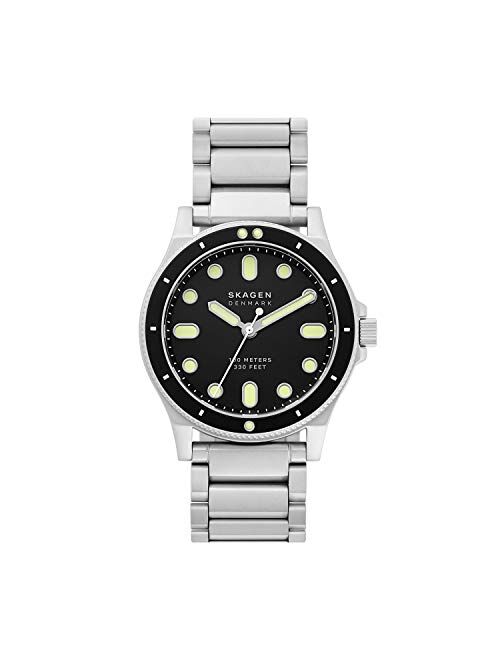 Skagen Fisk Dive-Inspired Stainless Steel 42mm Watch With Rotating Top Ring, High-res Lume, Screw-down Crown