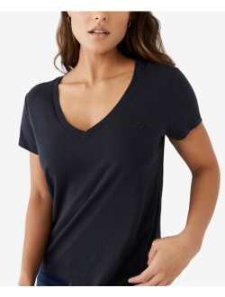 Women's Crystal Caviar Short Sleeve V Neck Tee