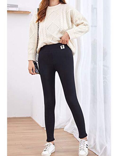 Winter Sherpa Fleece Lined Leggings for Women,High Waist Stretchy Thick Cashmere Leggings Plush Warm Thermal Pants