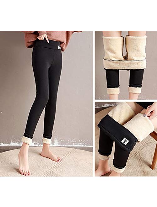 Winter Sherpa Fleece Lined Leggings for Women,High Waist Stretchy Thick Cashmere Leggings Plush Warm Thermal Pants