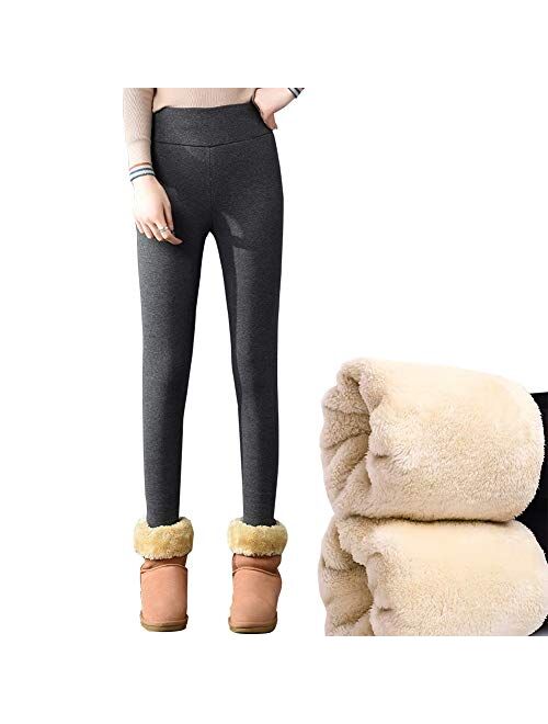 MIKIMIQI Super Thick Cashmere Leggings for Women, Polyester Sherpa Winter Leggings, Warm Elastic Slim Thermal Pants