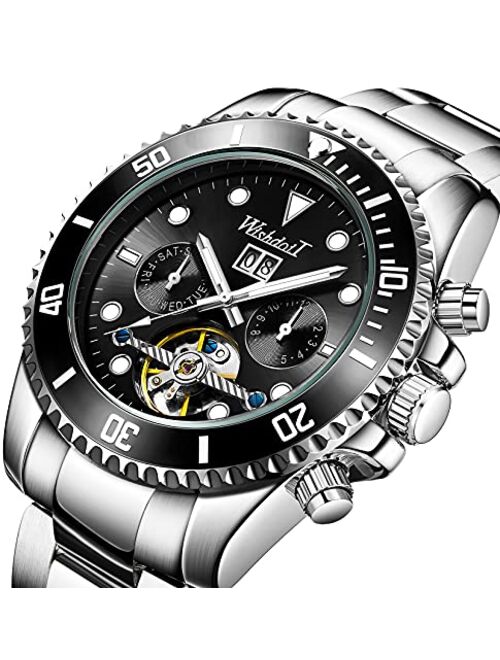 Men Mechanical Stainless Steel Skeleton Watch Automatic Movment Gold Silver Wristwatch Waterproof Hollow Military Self Winding Casual Luxury Business Classic Gifts Skull 