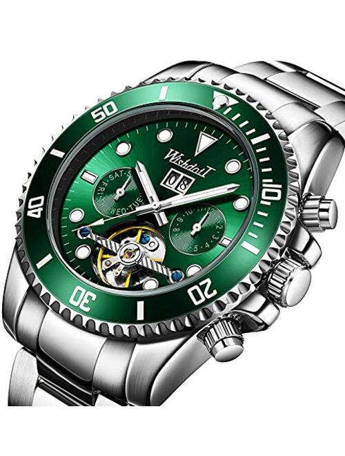 Men Mechanical Stainless Steel Skeleton Watch Automatic Movment Gold Silver Wristwatch Waterproof Hollow Military Self Winding Casual Luxury Business Classic Gifts Skull 