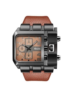 Mens Watch Fashion Rectangle Quartz Wrist Watch with Leather Strap