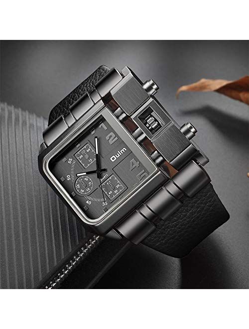 Mens Watch Fashion Rectangle Quartz Wrist Watch with Leather Strap