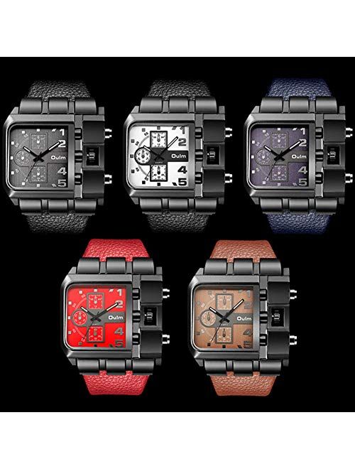 Mens Watch Fashion Rectangle Quartz Wrist Watch with Leather Strap