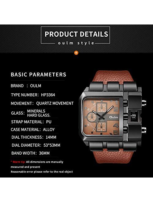 Mens Watch Fashion Rectangle Quartz Wrist Watch with Leather Strap