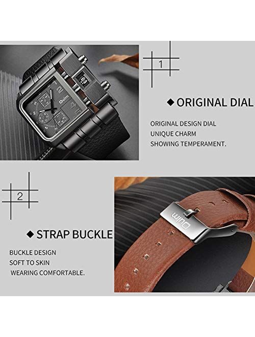 Mens Watch Fashion Rectangle Quartz Wrist Watch with Leather Strap