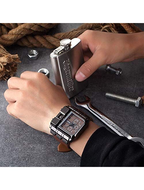 Mens Watch Fashion Rectangle Quartz Wrist Watch with Leather Strap